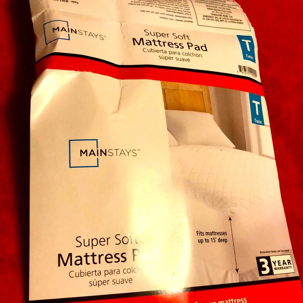 Mattress Pad Fits mattresses up to 15” Deep Mainstays Twin